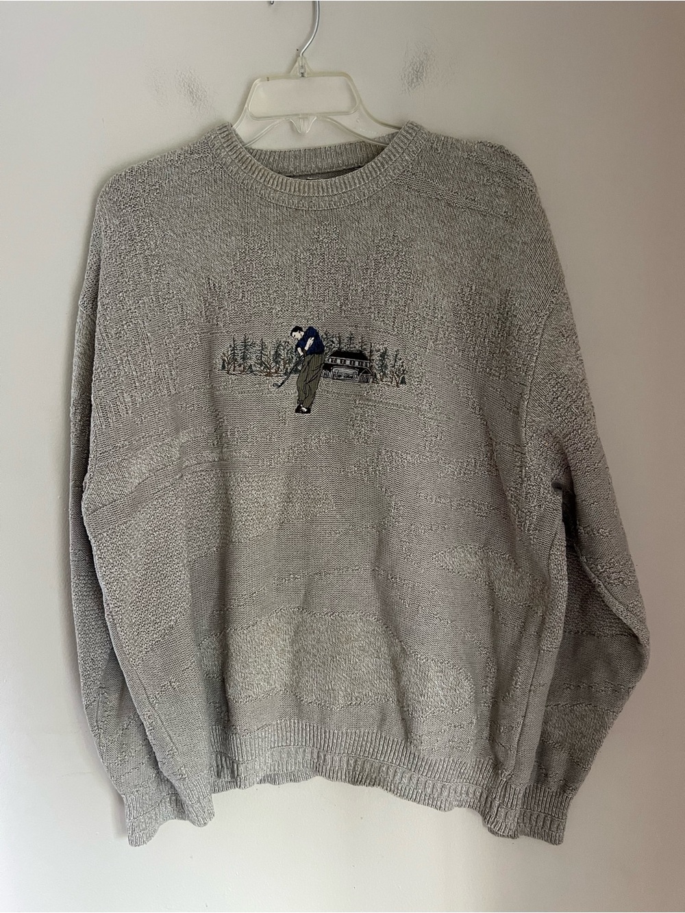 Shenandoah Vtg Golf Sweater Men’s XL Gray Textured Knit Man Golfing Embroidery